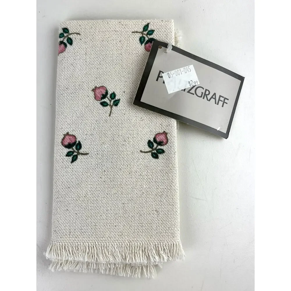 NWT PFALTZGRAFF Set of 4 April Rose Cloth Napkins Fringe 90s USA NOS